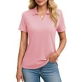 thumbnail image 2 of Women's Short Sleeve V Neck Polo Shirts Summer Collared Tops Casual Loose Tees Tops,Pink M, 2 of 5