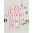 thumbnail image 6 of BemeyourBBs Newborn Baby Girls Western Cowgirl Outfits Ruffle Footed Romper Long Sleeve Boots Print Zipper Footie Jumpsuit Headband Spring Fall Winter Clothes, 6 of 9