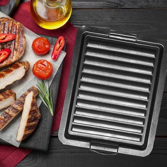 STOBOK Household Black Enamel Grill Pan Non Stick for Steak Pizza and Vegetable Grilling