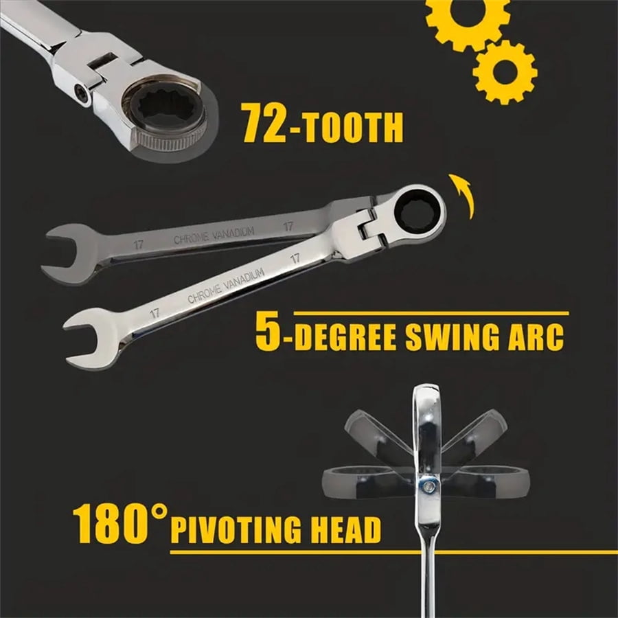 16pcs flexible head ratchet wrench set 6-22mm, mechanic auto repair maintenance open end dual purpose wrench ratchet wrench
