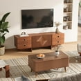 thumbnail image 6 of 66" Fluted TV Stands for Living Room, Mid Century Modern TV Consoles for 75 inch TV, Entertainment Center with Storage, Media Console with Adjustment Shelf(Cherry), 6 of 8