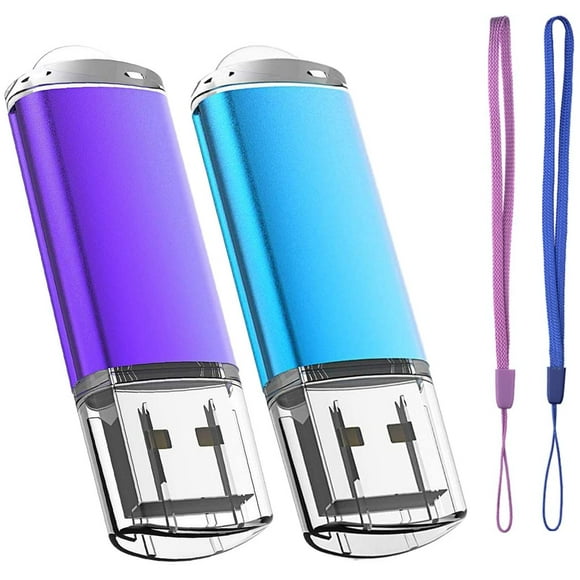 Lot de 2 Cle USB 64 Go Cléf USB 2.0 Flash Drive Stockage Disque Mémoire Stick Pendrive avec Cordes (Bleu/Violet 64GB)
