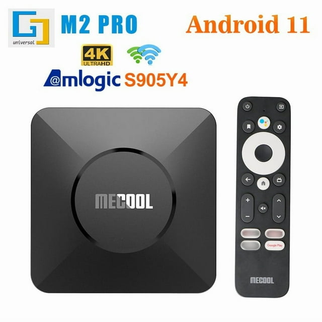 Boîtier Android TV Mecool M2 Pro, Certifié Google, 2 Go RAM 16 Go ROM, 4K Ultra HD, Audio Dolby, Wi-Fi Double Bande, BT4.2, Android TV OS, Télécommande Vocale
