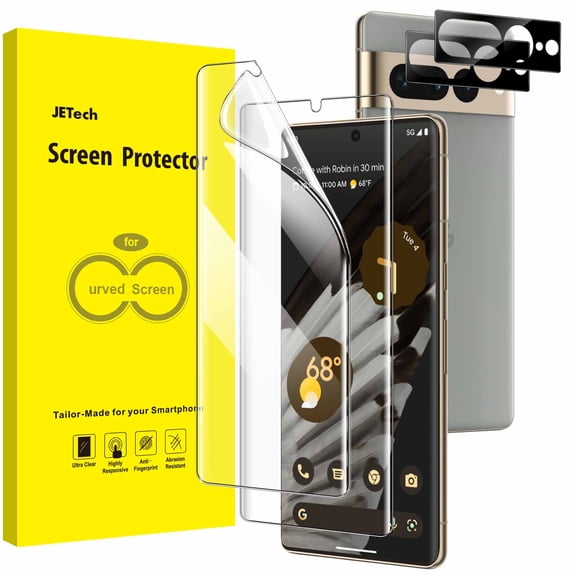 JETech Screen Protector for Google Pixel 7 Pro with Camera Lens Protector, Flexible TPU Film, Fingerprint ID Compatible, HD Clear, Easy Install, 2-Pack Each