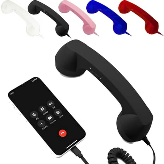 Retro Phone Handset, Telephone Style Landline Handle Receiver with Microphone Speaker, Type-C Retro Telephone Wired Handset for Cell Mobile Video Conferences, Calls, Meetings (Black)