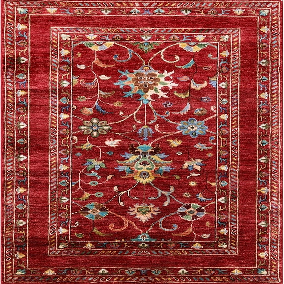 Ahgly Company Indoor Square Mid-Century Modern Copper Red Pink Oriental Area Rugs, 4' Square