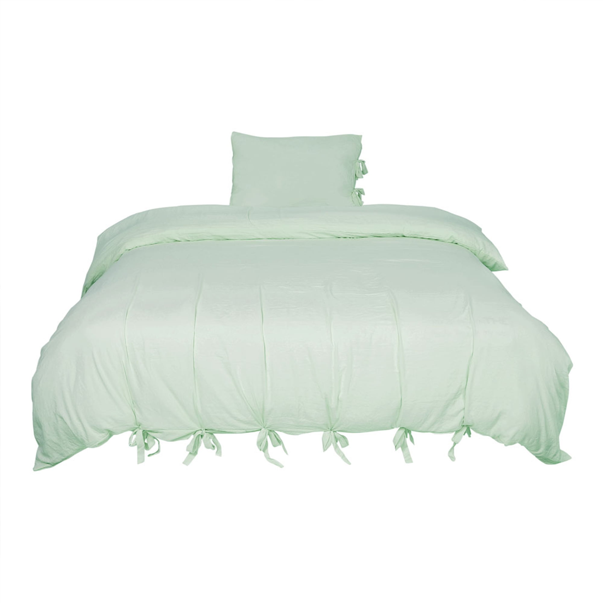 Luxury Duvet Cover and Sham Bed Set Soft Washed Cotton Bowknot Green