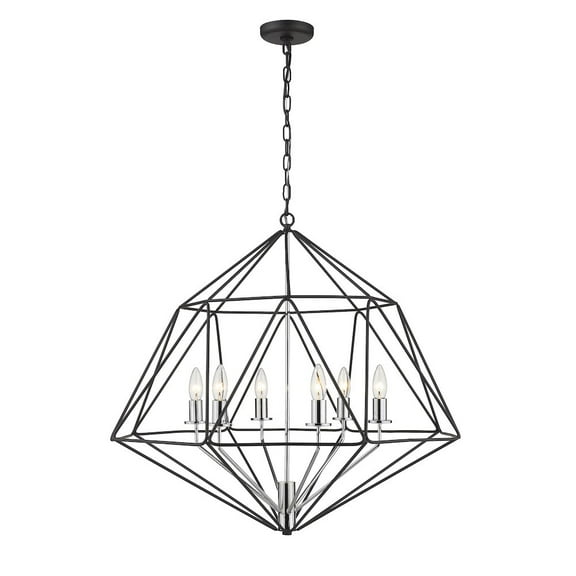 Z-Lite Geo 6 Light 30" Steel Cage Chandelier in Matte Black and Chrome