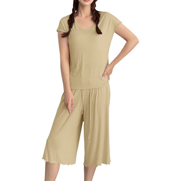 Modal Pajamas for Women Super Soft Pajama Sets Cooling Short Sleeve Top Capri Pants Pjs Breathable, Moisture-Wicking Sleepwear Summer Pjs Comfy Lounge Set Summer Fall Outfit