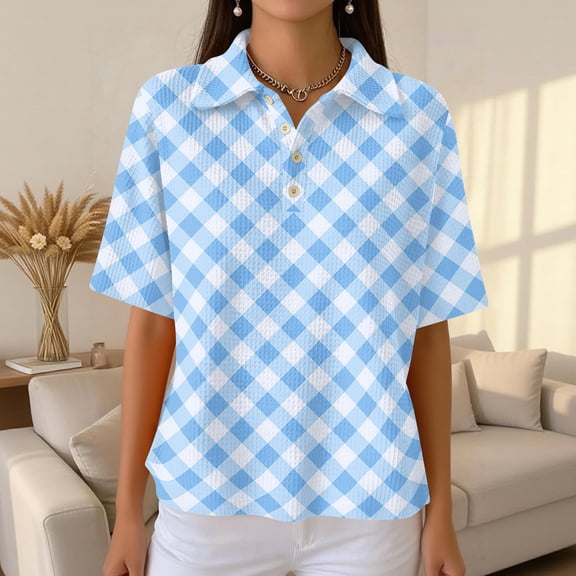 Inglocry Women's Waffle Polos Golf Shirts Short Sleeve Striped V Neck T-Shirt Summer Casual Tennis Work Athletic Tops Multicolor XL