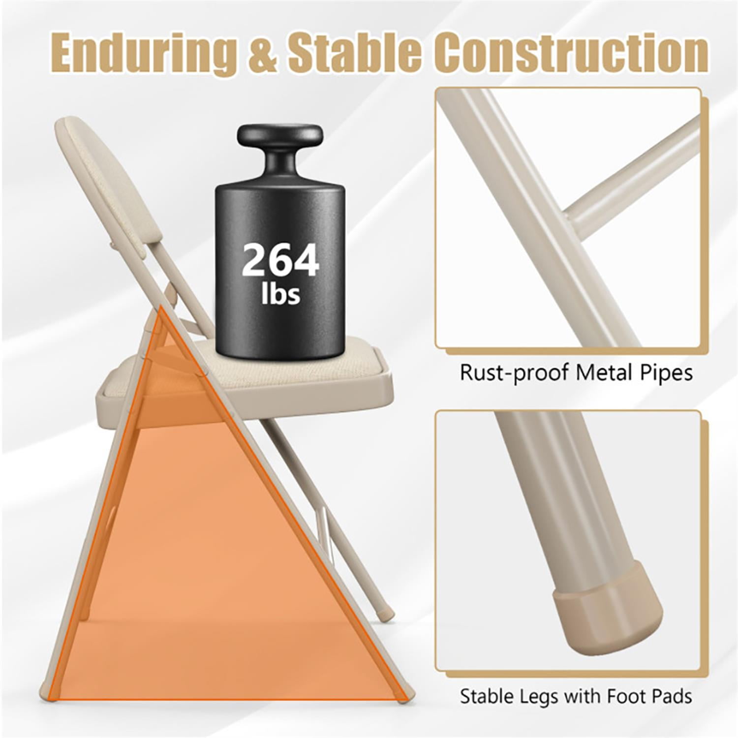 Demi Bonn Foldable Chair Set of 6, Folding Dining Chairs with Padded Seat Seat and Fabric Covered Backrest, Suitable for Home, Living Room and Dining Room, Beige