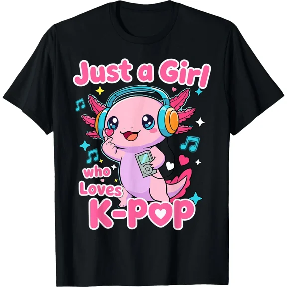 Just a Girl Who Loves K-Pop Cute Axolotl Anime Youth Kids Adults Unisex T-Shirt, up to size 5XL
