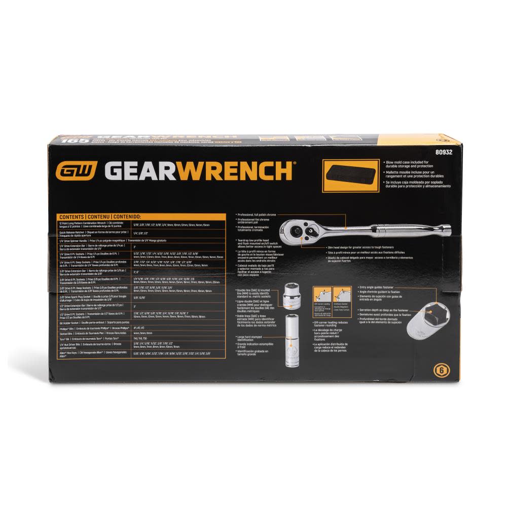 GearWrench 165 PC 1/4" 3/8" & 1/2" DR MECHANICS TOOLS SET - image 5 of 6
