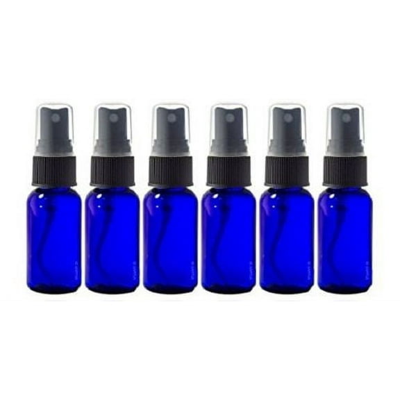 6 - 1oz Cobalt Blue Glass Bottles with Black Mist Sprayer