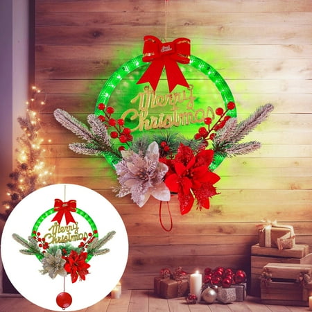 

Christmas Wreaths for Front Door Plastic Artificial Wreaths Green Christmas Decor Christmas Lights String LED Decorations Tree Wreath Window Rattan Ine Pendant Glowing Red Fruit Hanging Holiday Li