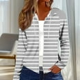 thumbnail image 2 of Women's Full Zip Cardigans Striped Lightweight Regular Fit Trendy Jackets Casual Long Sleeve Hooded Sweatshirts Tops (XL, Gray), 2 of 6