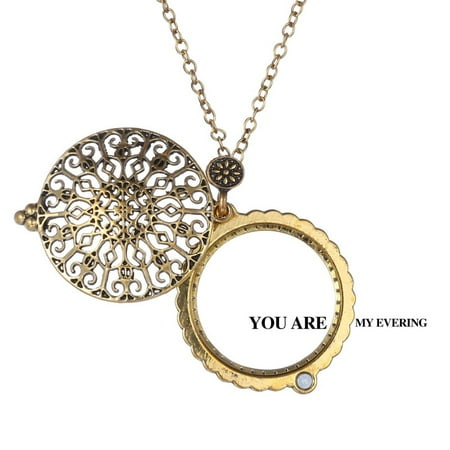Vintage Cameo Locket - Hollow out Locket Vintage Magnifying Glass Pendant Necklace Chain Jewelry