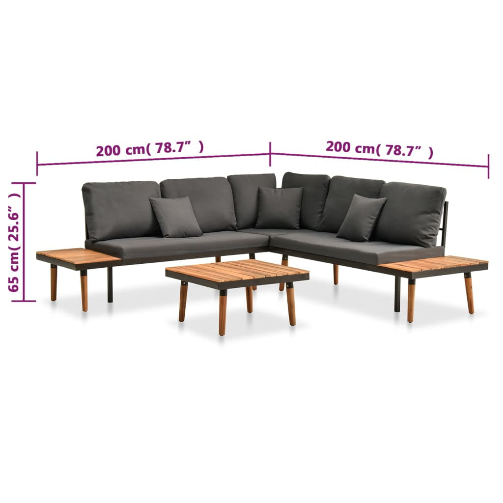 vidaXL 4 Patio Lounge Set with Solid Acacia Wood - Walmart.com