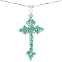 Fine Color Jewels Sterling Silver Emerald Cross Pendant for Women 2 Carat May Birthstone Gift