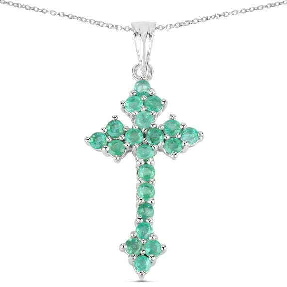 Fine Color Jewels Sterling Silver Emerald Cross Pendant for Women 2 Carat May Birthstone Gift