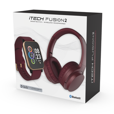 Fusion 2 Unisex Burgundy Smart Watch with Wireless Headphone