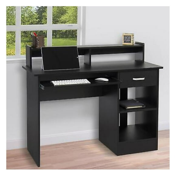 Home Office Computer Desk Workstation Wood Laptop PC Table Drawer Shelf Black