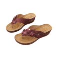 thumbnail image 4 of CIENVNSTG Wedge Sandals For Women Pu Upper Rhinestone Floral Wedge Thong Sandals Vintage Wide Width Flip Flops Casual Boho Slipper Red 40, 4 of 4
