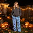 thumbnail image 2 of Womens Halloween Pajama Pants Soft Flannel Funny Bat Print Pj Bottoms | Halloween Costumes Women, Drawstring Waist, Straight Wide Leg, Cute Ghost Print, Loose Fit, Lounge, for Sleep Sky Blue,L, 2 of 6