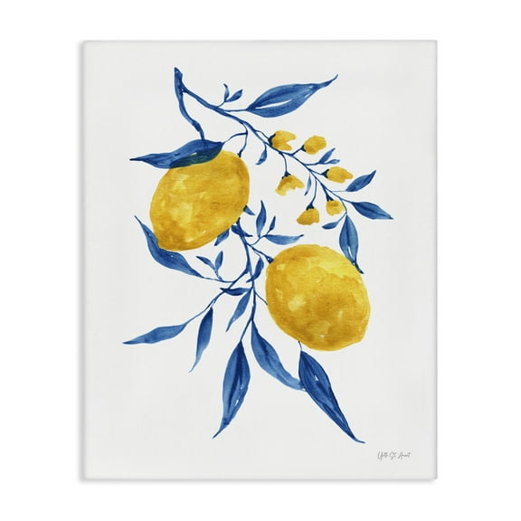 Stupell Industries Lemons with Blue Leaves Food & Beverage Painting Wrapped Canvas Art Print Wall Art, 16 x 20