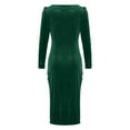 thumbnail image 5 of Htigea Womens Velvet Cocktail Dress Cowl Neck Long Sleeve Party Midi Dresses Solid Color Ruched Slit Bodycon Dress Green M, 5 of 6