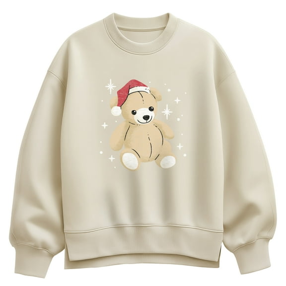Instant Message - Christmas Teddy Bear - Ladies Oversized Fleece Crew Sweatshirt