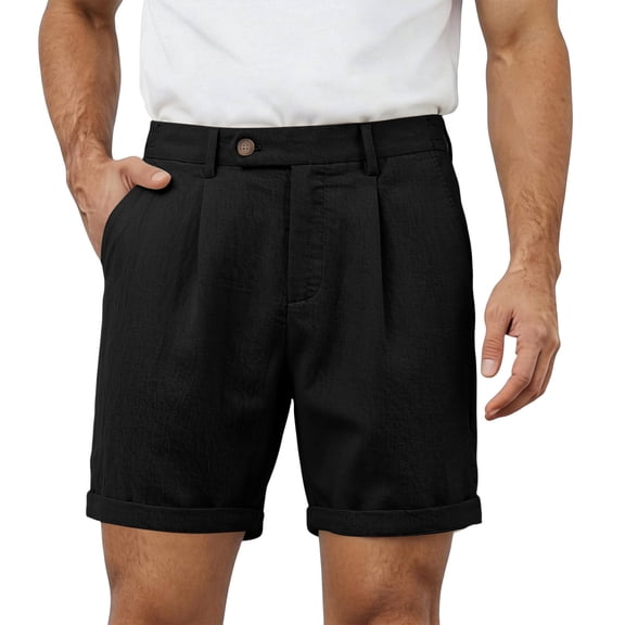 VV AVEORS Men'S Shorts Pleat-Front Dressy Casual Italian Shorts Summer Lightweight Breathable Dress Pants With Pockets Black 2XL