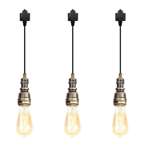 Kiven H-Type Track Lighting, 3-Light Industrial Halo Track Pendant Light, Steampunk Style Track Light Pedant for Bedroom Kitchen Shop Home Cafe,Copper Finish,Cord length 39.4"