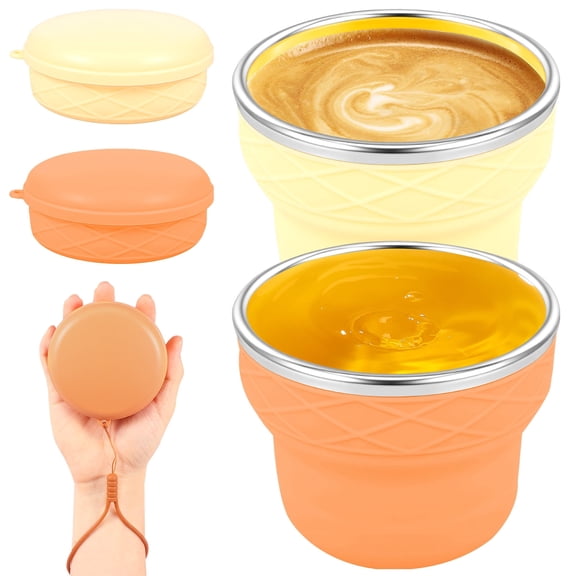 2Pcs 6.76oz Collapsible Travel Cup with Lid and Carrying Strap Reusable Water Cup Dishwasher Safe Folding Cup Collapsible Cup for Camping Travel Airport Hotel