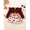 thumbnail image 4 of Bagilaanoe Toddler Baby Girl Fall Dress Flower Print Long Sleeve A-line Dresses 3M 6M 12M 18M 24M 3T Kid Patchwork Dress with Belt, 4 of 9