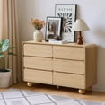 thumbnail image 3 of AVZEAR 6 Drawer Dresser for Bedroom, 48" Modern Wooden Dresser Chest of Drawers, Curved Profile Design, Closet Clothes Storage Organizer for Kids Bedroom, Living Room, Nursery, Natural Color, 3 of 9