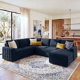 thumbnail image 5 of Marrber Modular Sectional  Pull-Out Sofa Bed  with Storage Velvet U-Shaped Convertible Sleeper Sofa for Living Room, Blue, 5 of 9