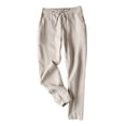 thumbnail image 1 of Pantalón de lino Tanming de tiro alto con cordón, caqui, talla M, 1 of 7
