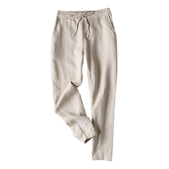 Pantalón de lino Tanming de tiro alto con cordón, caqui, talla M