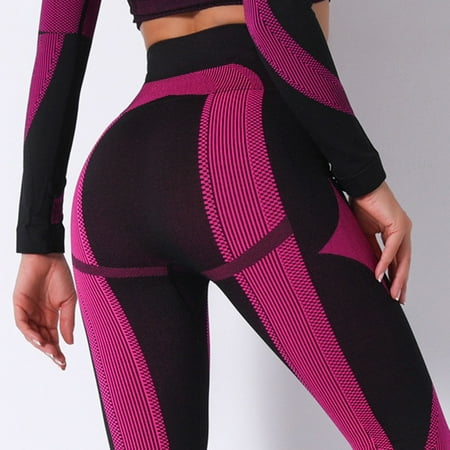 

ELFINDEA Shapewear Yoga Pants Seamless Knitting High Waist Tight Fitting Hip Lift Motion Plus Size Body Suits for Womens Pink S