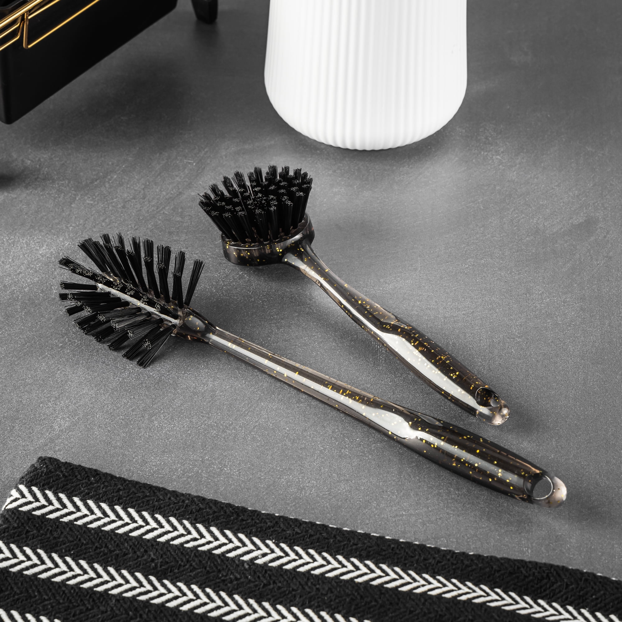 (2 pack) Thyme & Table 2 Piece Kitchen Sink Brush Set, Gold