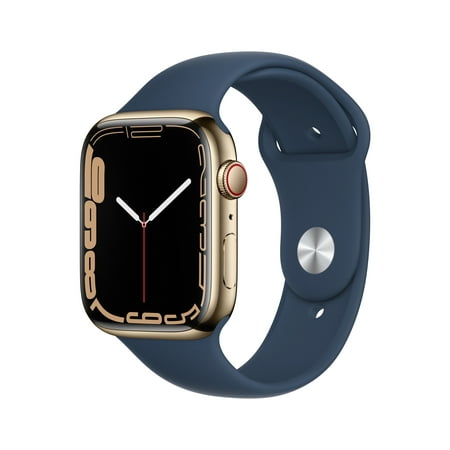 Apple Watch Series 7 GPS + Cellular, 45mm Gold Stainless Steel with Abyss Blue Sport Band - Regular