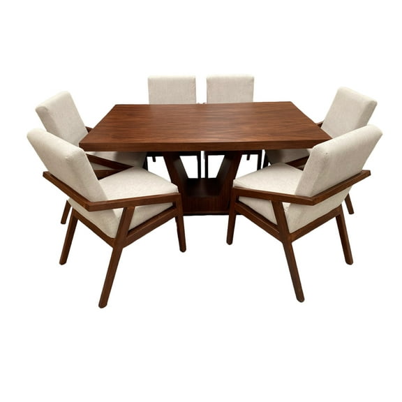 Set de Comedor SALVANTO Dallas 6 Sillas Chapa de Parota Color Tzalam 160x100 cm