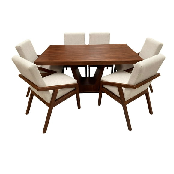 Set de Comedor SALVANTO Dallas 6 Sillas Chapa de Parota Color Tzalam 160x100 cm