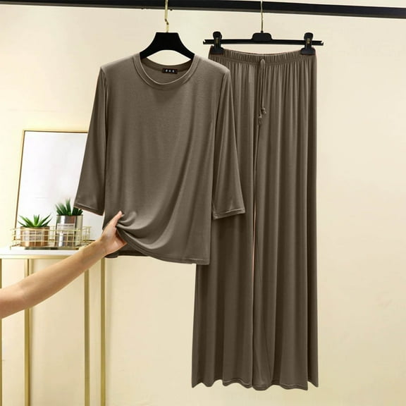 Vetsdori Womens Long Sleeve Pajamas Sets Plus Size PJS Nightwear 2 Pieces Pants,Modal Sleepwear Homewear Soft Pajamas for Women