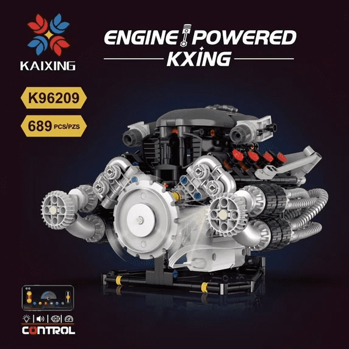 Motorized V8 Engine Building Kit with LED, APP-Controlled Technical Car Part Model for Hobbyists