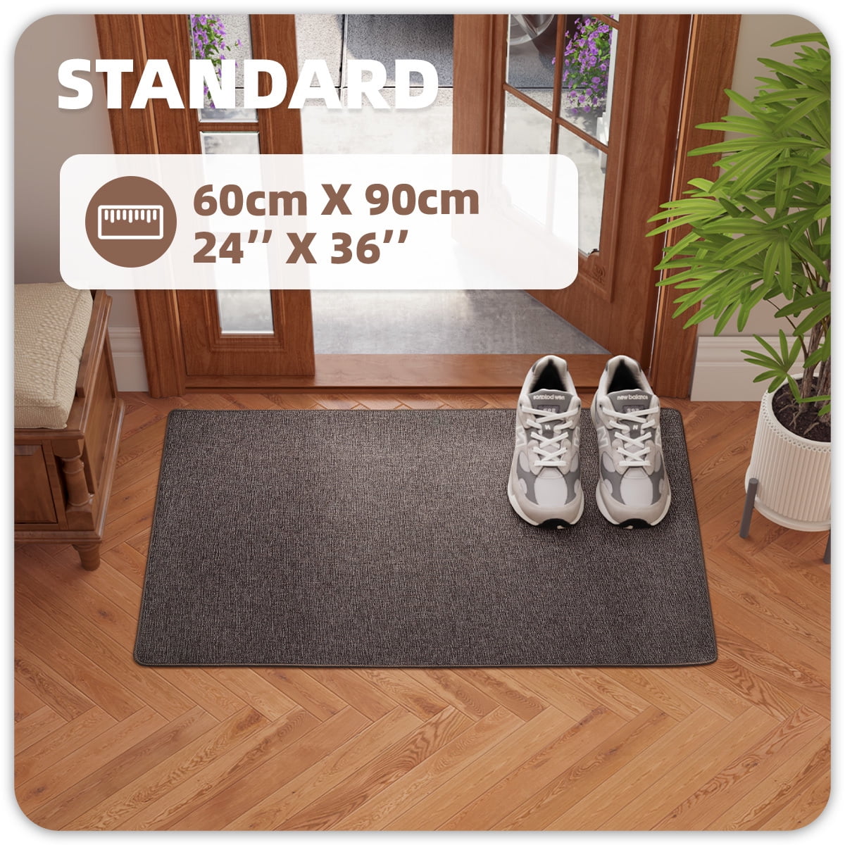 PABUBE Doormat for Inside 24"x36", Door Rug for Entryway Indoor, Dirt Trapper, Non Slip Entryway Rugs Washable Welcome Mat for Inside, Absorbent Entry Mat Low-Profile Entry Rug Indoor Doormat, Brown