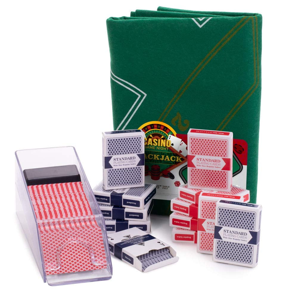 Blackjack Essentials Set Includes Felt Mat, 12 Decks of Cards