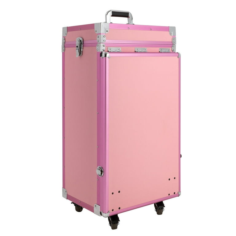 Pink Rolling Manicure Desk Makeup Train Case, Travel Cosmetic