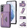 thumbnail image 1 of Nalacover for Samsung Galaxy S22 Plus 5G Zipper Wallet Case,Luxury PU Leather Back Soft TPU Magnetic Buckle Flip Card Pocket Shockproof Slim Cover with Adjustable Crossbody Shoulder Strap,Purple, 1 of 7